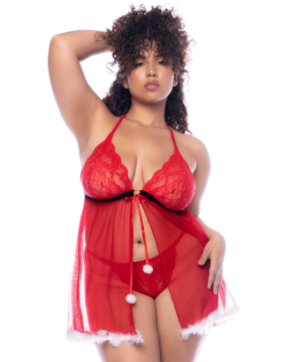 Costume sexy Mère Noël grande taille avec babydoll et string 